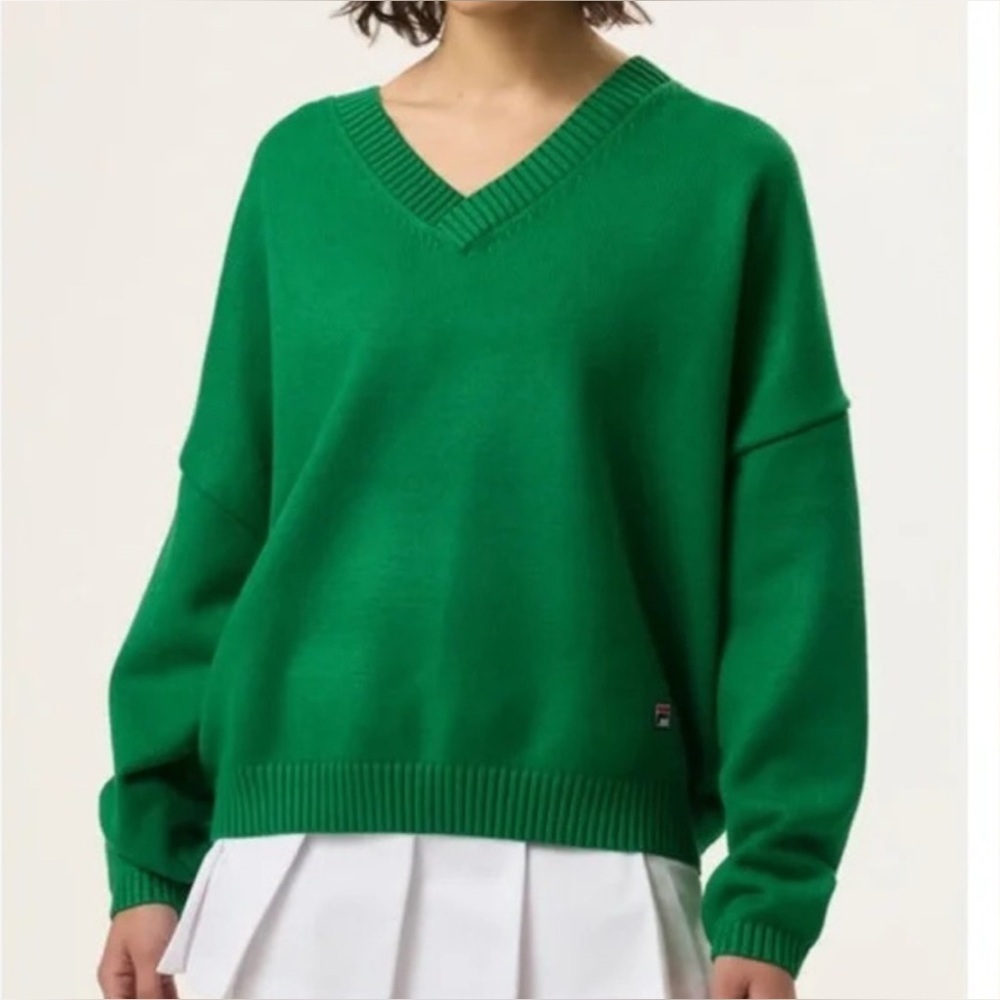 Fila x Hailey Bieber Heavyweight V-Neck Oversize Sweater green size Medium